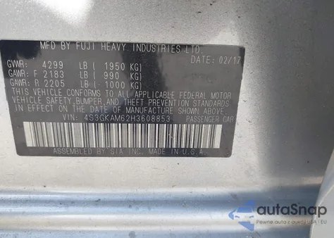 2017 Subaru Impreza 2.0I Sport z USA, uszkodzony, nr VIN 4S3GKAM62H3608853